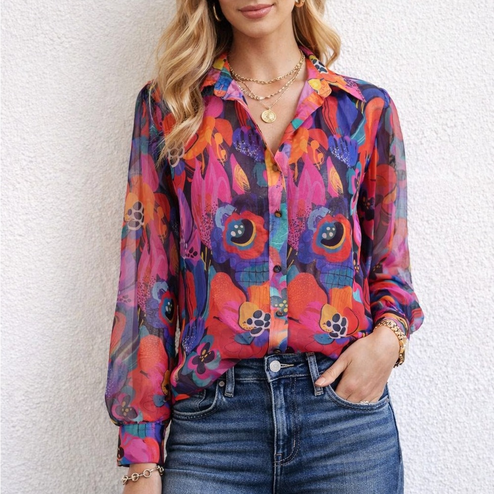 NEW MARIE by VICTORIA DUNN Pink Floral Blouse